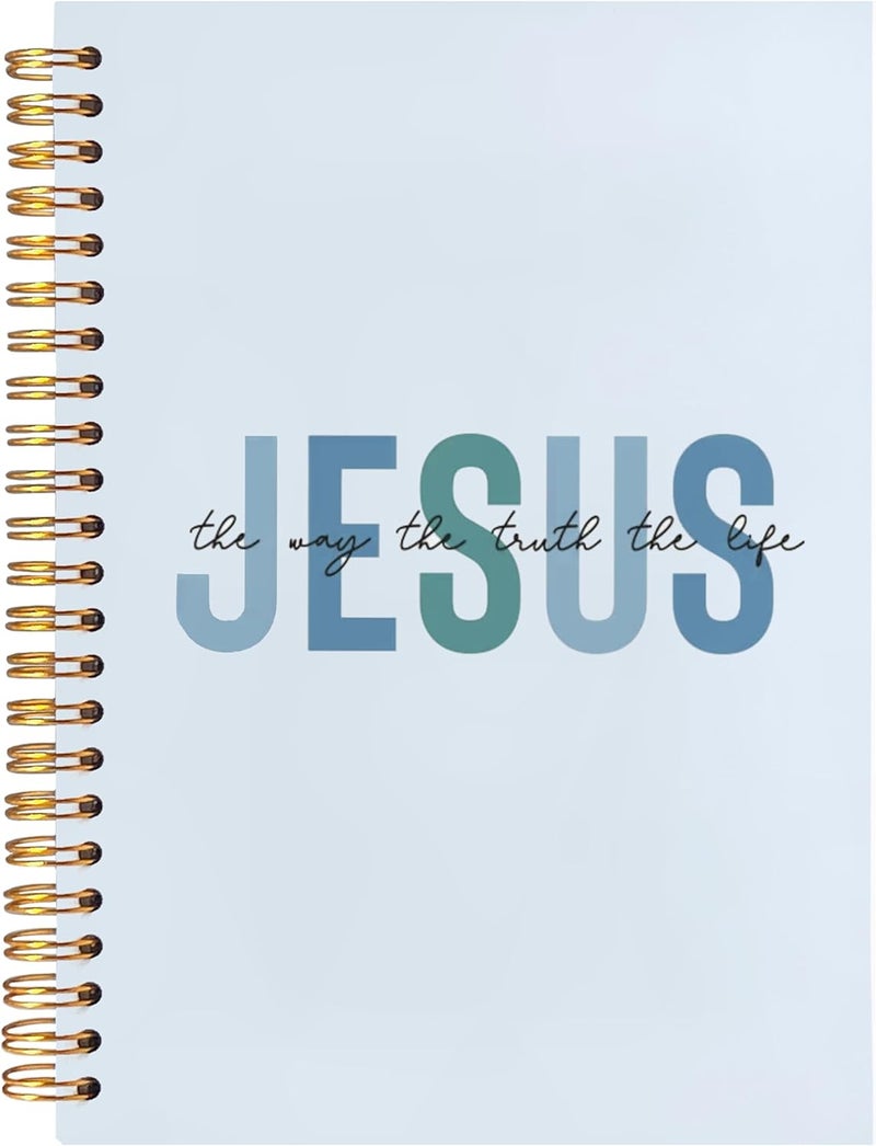 BearCake Boho Christian Notebook Journal, Christian Gifts for Women, Bible Notebooks for Note Taking, Bible Journaling Notebook, Jesus the Way the Truth the Life Hardcover Spiral Notebook 5.5x8.3 blue - Image 1